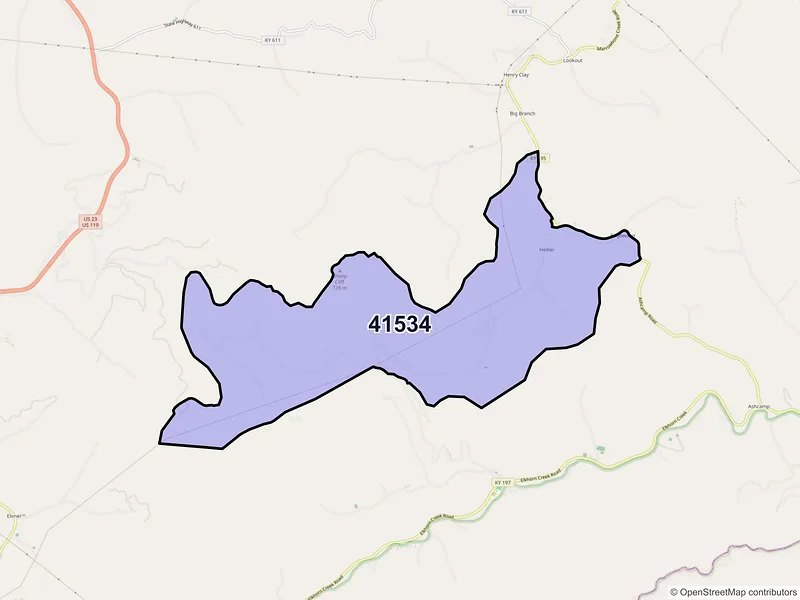 Map of ZIP Code 41534 — Hellier, KY