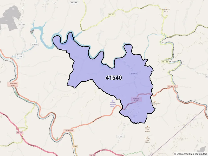 Map of ZIP Code 41540 — Lick Creek, KY