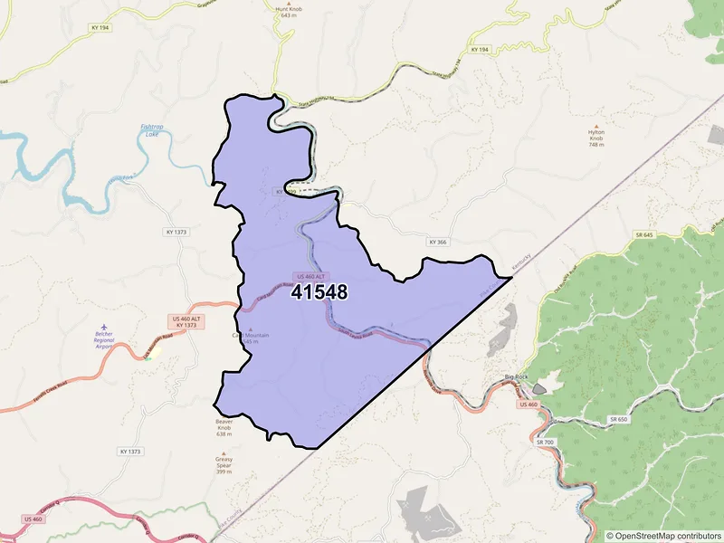 Map of ZIP Code 41548 — Mouthcard, KY