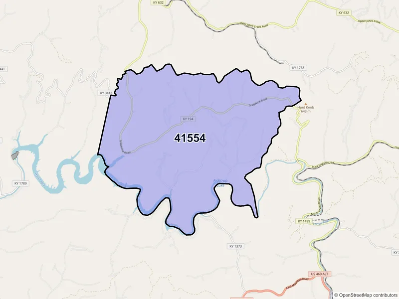 Map of ZIP Code 41554 — Phyllis, KY