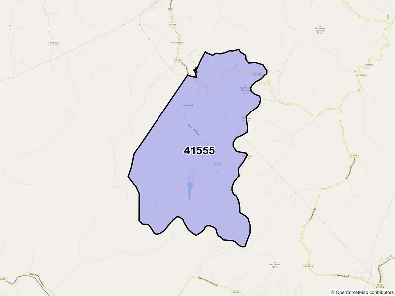 Map of ZIP Code 41555 — Pinsonfork, KY