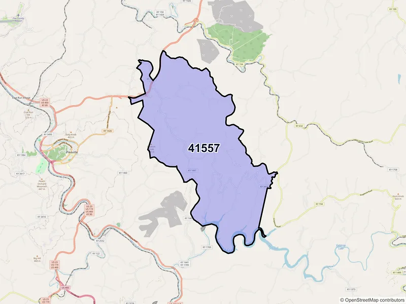 Map of ZIP Code 41557 — Raccoon, KY
