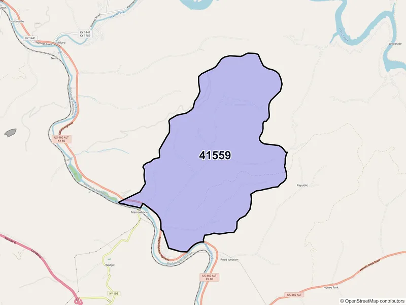 Map of ZIP Code 41559 — Regina, KY