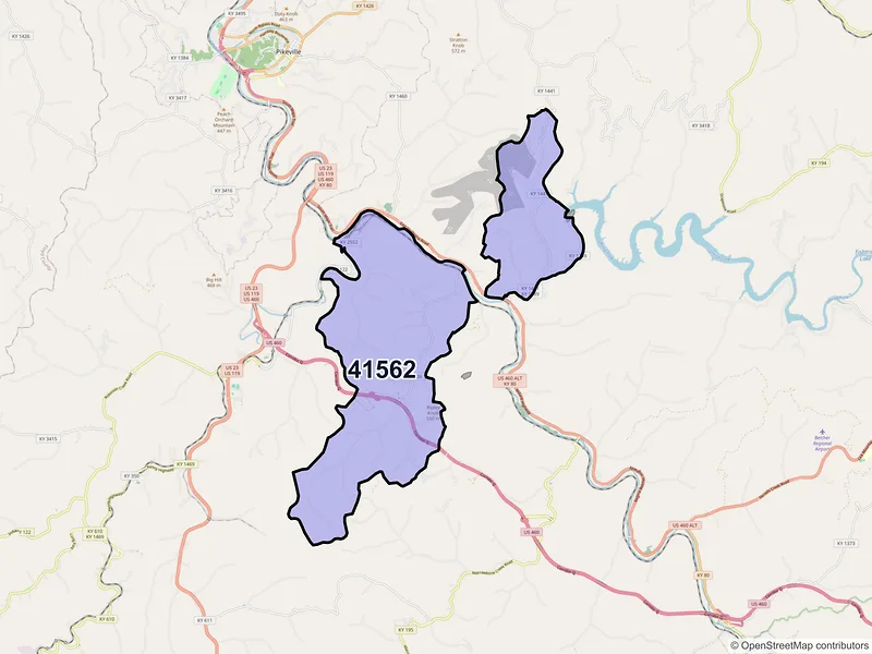 Map of ZIP Code 41562 — Shelbiana, KY