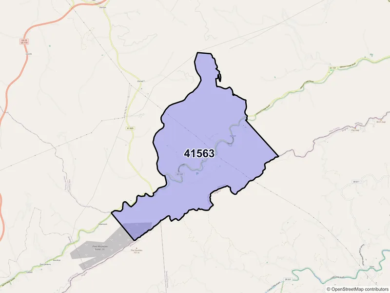 Map of ZIP Code 41563 — Shelby Gap, KY