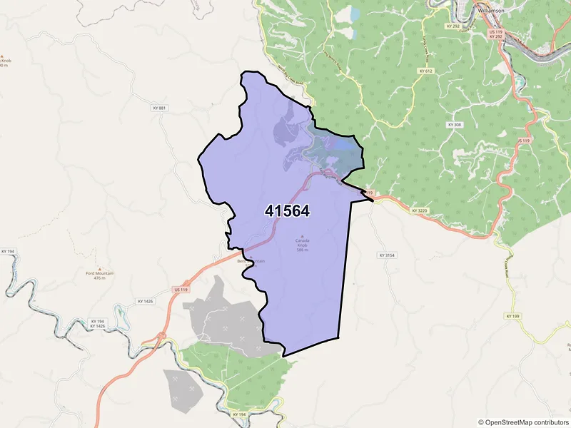 Map of ZIP Code 41564 — Sidney, KY