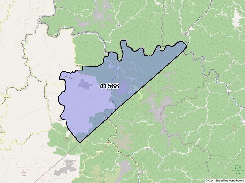 Map of ZIP Code 41568 — Stopover, KY
