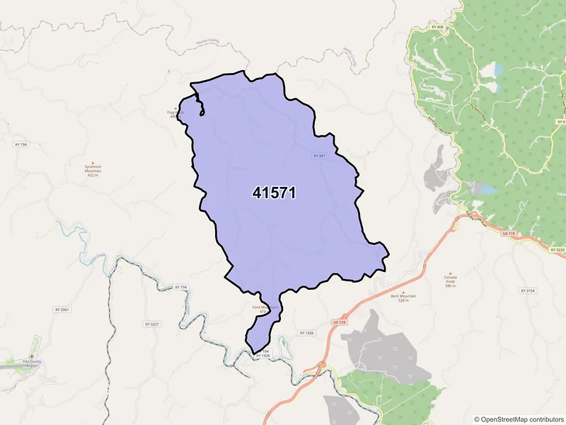Map of ZIP Code 41571 — Varney, KY