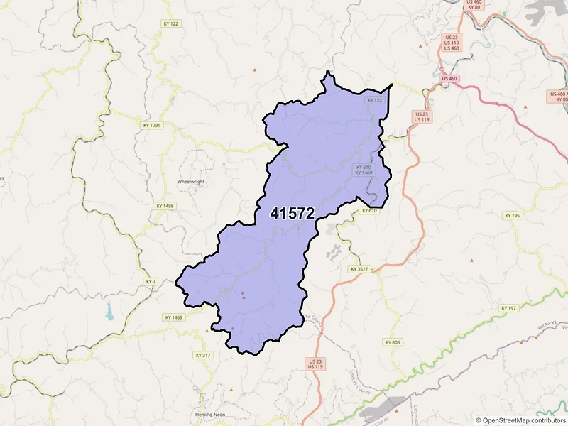 Map of ZIP Code 41572 — Virgie, KY
