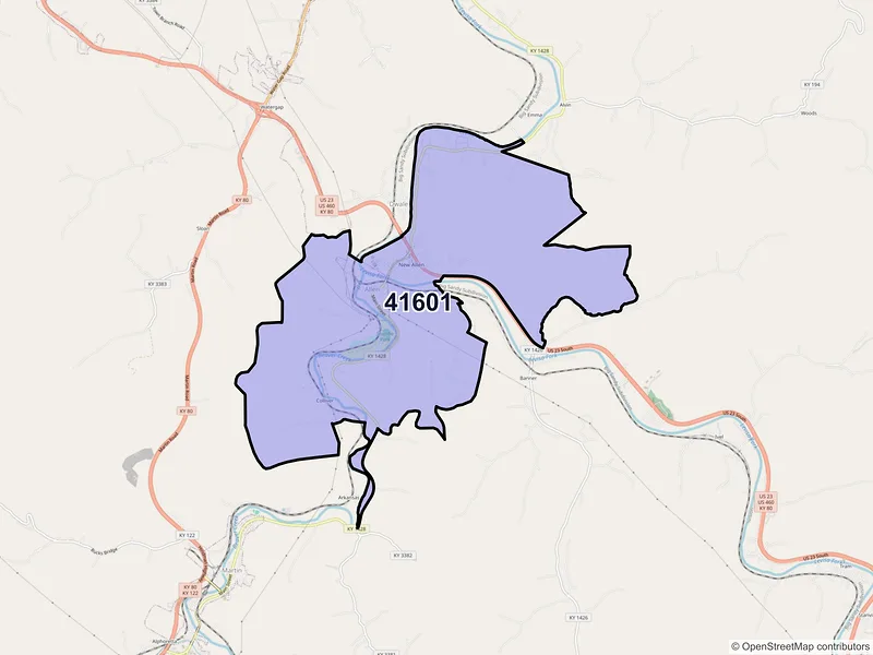 Map of ZIP Code 41601 — Allen, KY