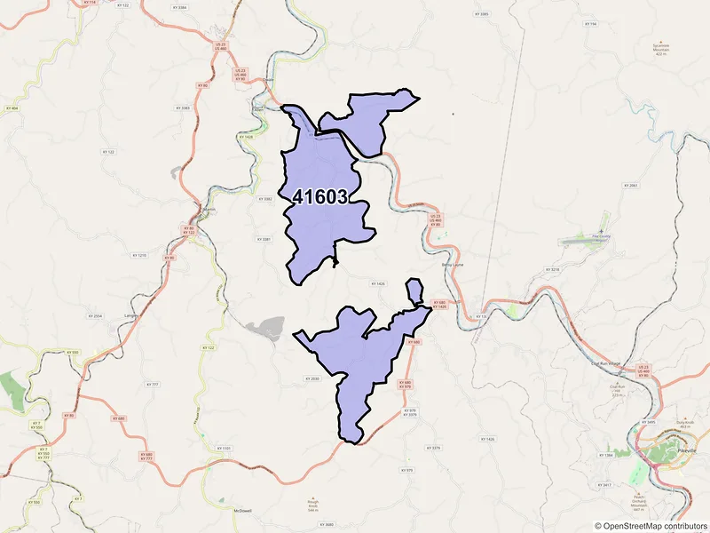 Map of Banner, Kentucky and ZIP codes