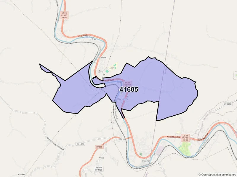 Map of Betsy Layne, Kentucky and ZIP codes