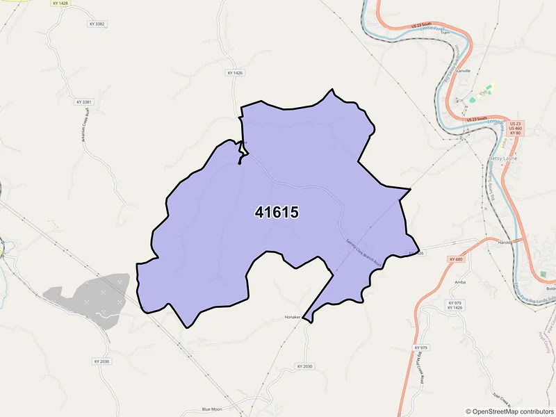 Map of ZIP Code 41615 — Dana, KY