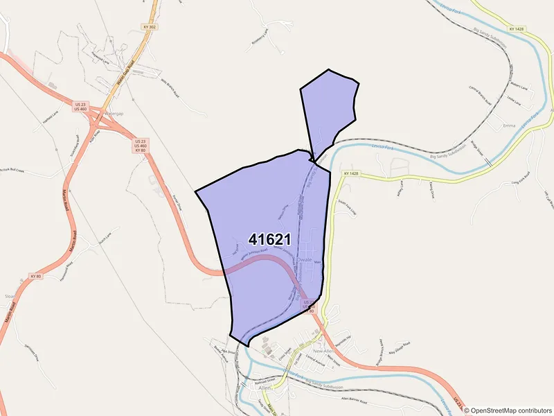 Map of ZIP Code 41621 — Dwale, KY