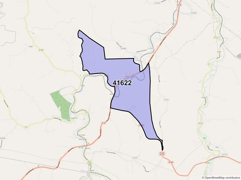 Map of ZIP Code 41622 — Eastern, KY