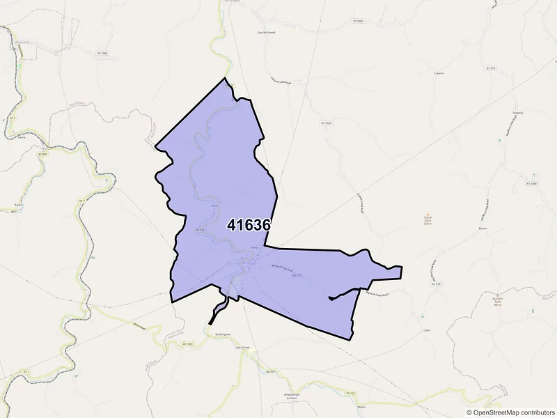 Map of ZIP Code 41636 — Hi Hat, KY