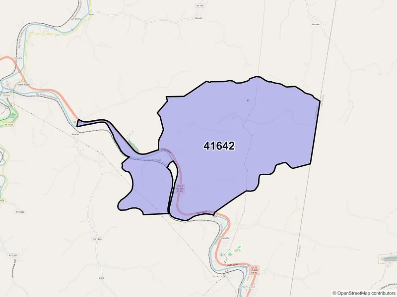 Map of ZIP Code 41642 — Ivel, KY