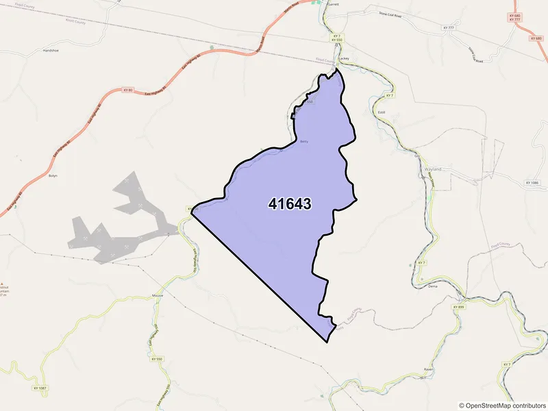 Map of ZIP Code 41643 — Lackey, KY