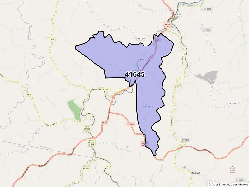 Map of Langley, Kentucky and ZIP codes