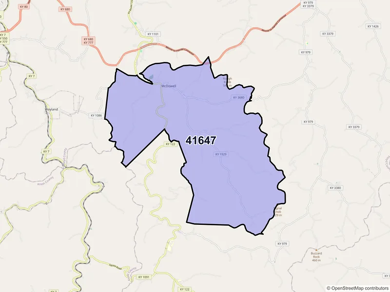 Map of ZIP Code 41647 — Mc Dowell, KY