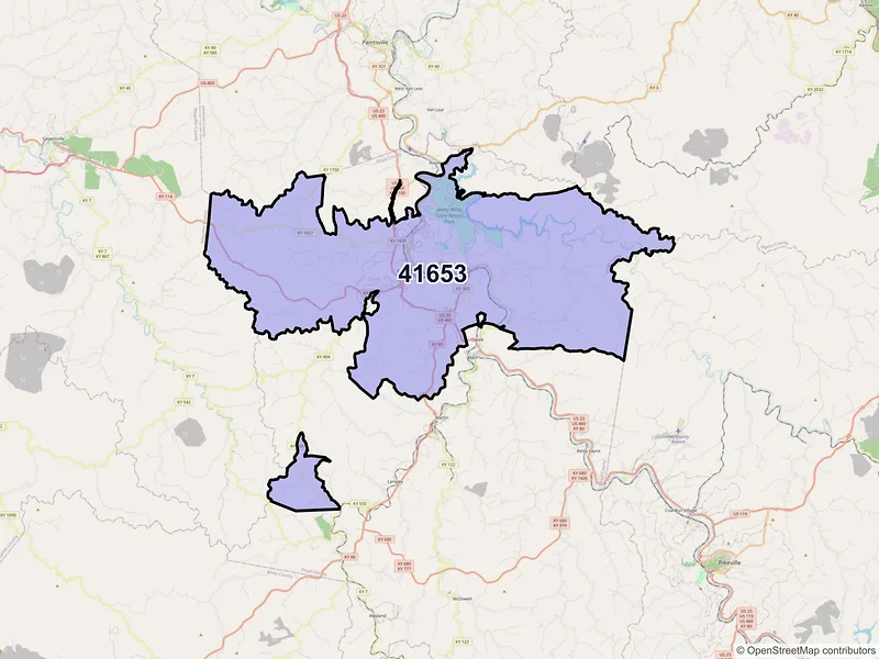 Map of ZIP Code 41653 — Prestonsburg, KY