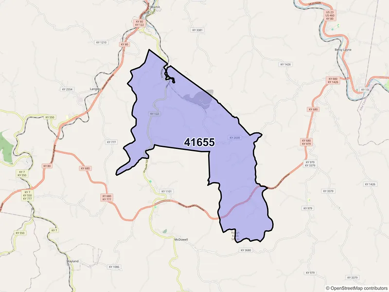 Map of ZIP Code 41655 — Printer, KY