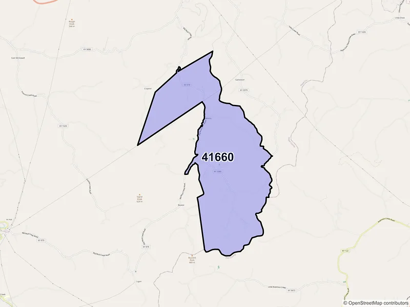 Map of ZIP Code 41660 — Teaberry, KY
