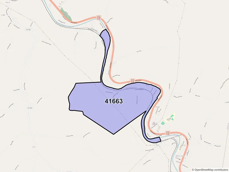 Map of ZIP Code 41663 — Tram, KY
