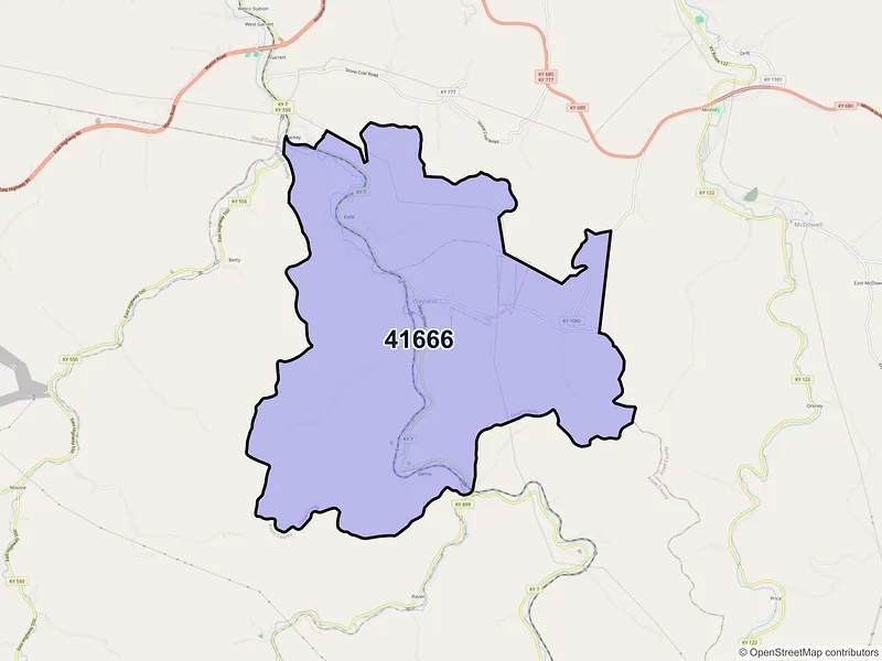 Map of ZIP Code 41666 — Wayland, KY