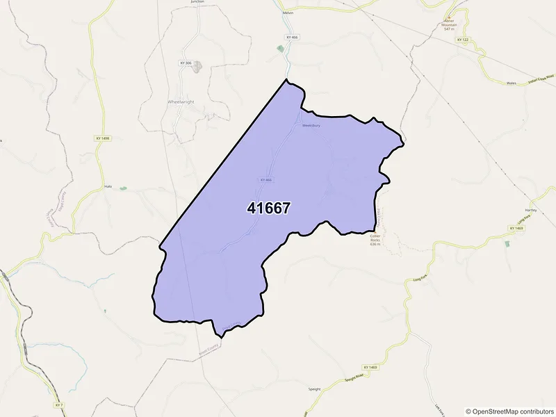 Map of ZIP Code 41667 — Weeksbury, KY