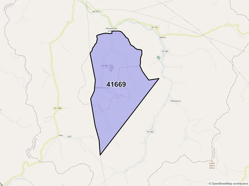 Map of ZIP Code 41669 — Wheelwright, KY