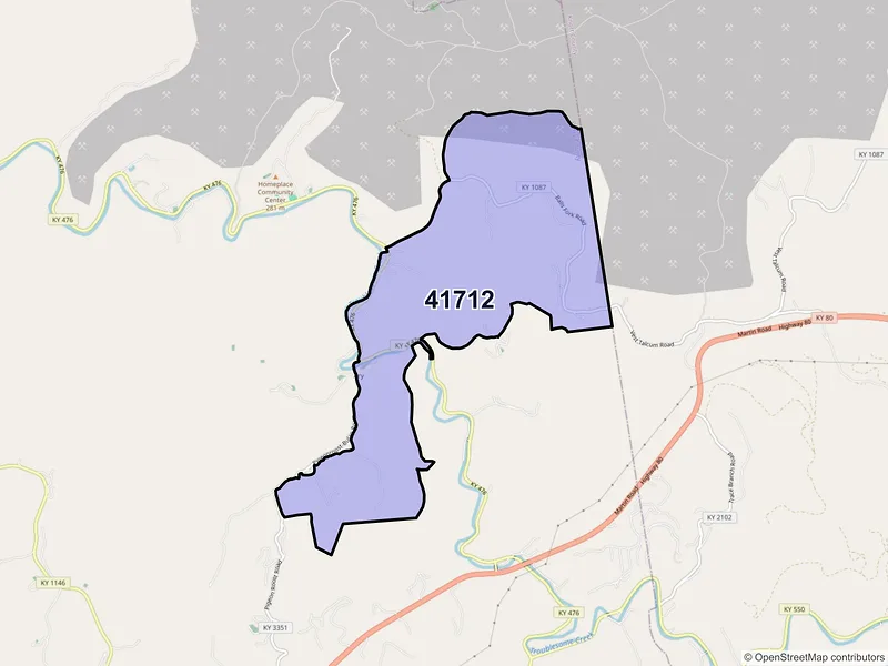 Map of ZIP Code 41712 — Ary, KY
