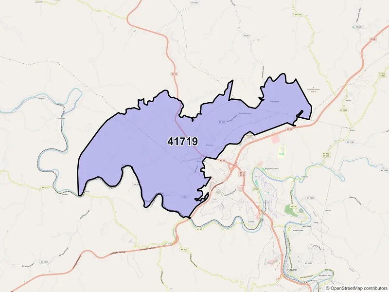 Map of ZIP Code 41719 — Bonnyman, KY