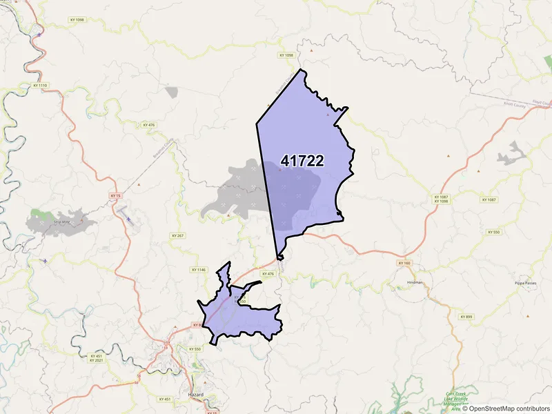 Map of ZIP Code 41722 — Bulan, KY