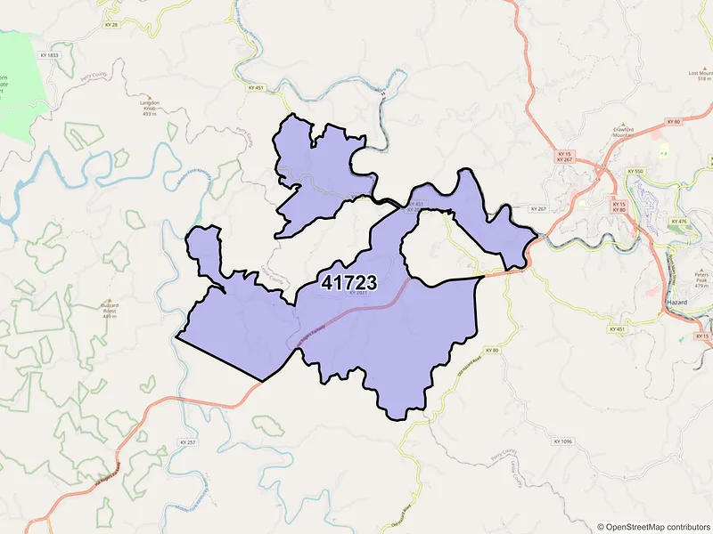 Map of ZIP Code 41723 — Busy, KY