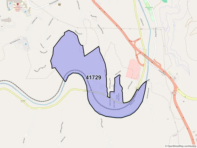 Map of ZIP Code 41729 — Combs, KY