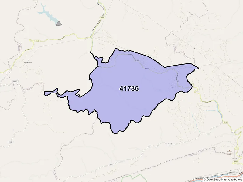 Map of ZIP Code 41735 — Delphia, KY