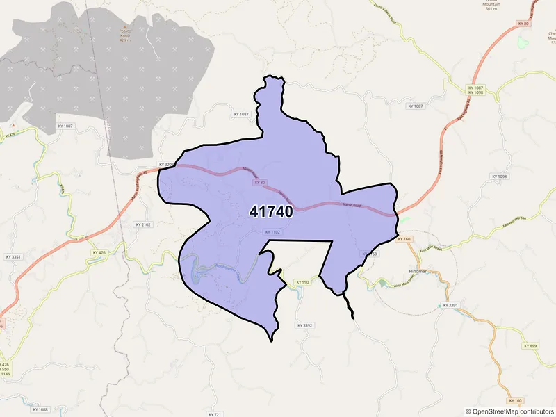 Map of ZIP Code 41740 — Emmalena, KY