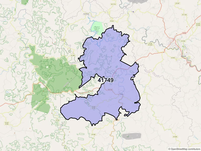Map of ZIP Code 41749 — Hyden, KY
