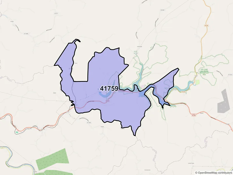 Map of Sassafras, Kentucky and ZIP codes