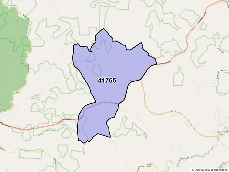 Map of Thousandsticks, Kentucky and ZIP codes