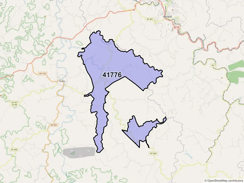Map of ZIP Code 41776 — Wooton, KY