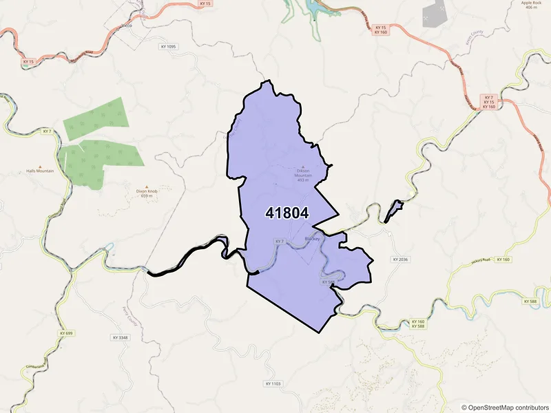 Map of Blackey, Kentucky and ZIP codes