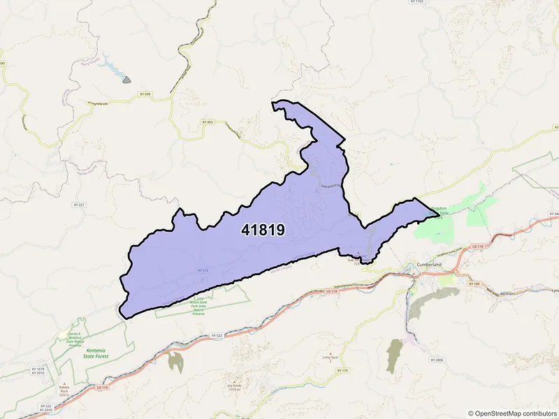 Map of Gordon, Kentucky and ZIP codes