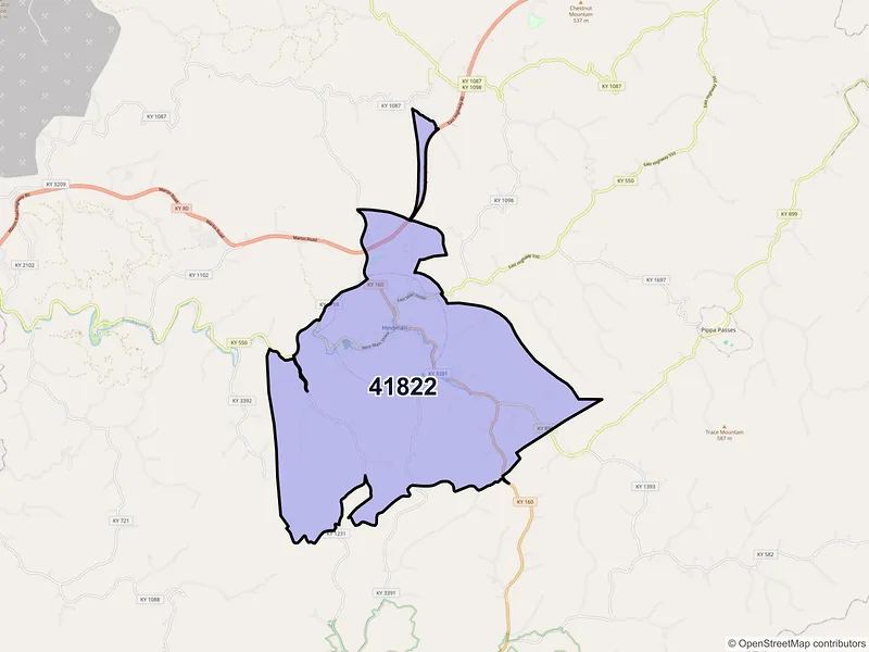 Map of ZIP Code 41822 — Hindman, KY