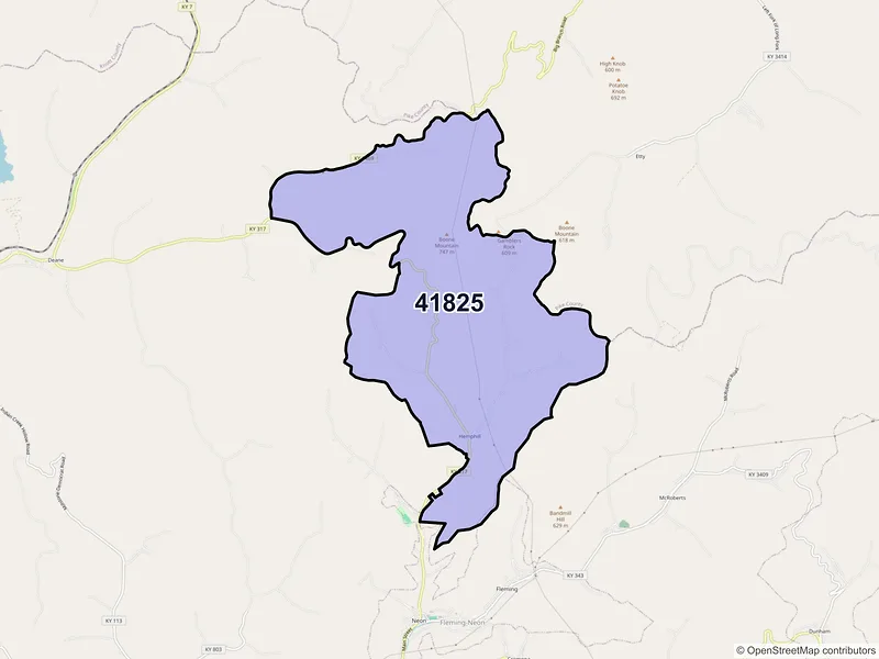 Map of ZIP Code 41825 — Jackhorn, KY