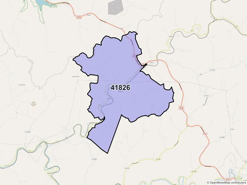 Map of Jeremiah, Kentucky and ZIP codes