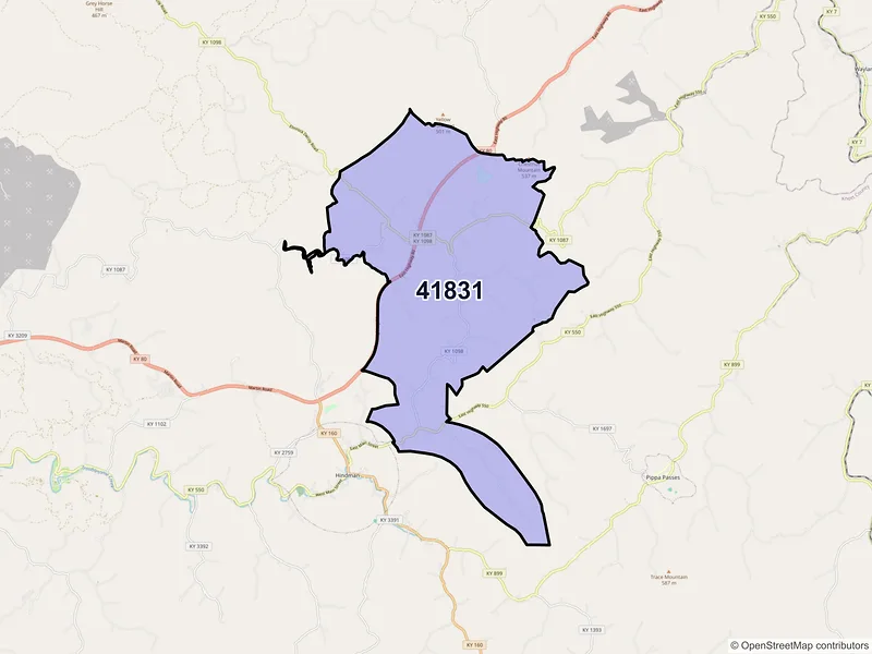Map of ZIP Code 41831 — Leburn, KY