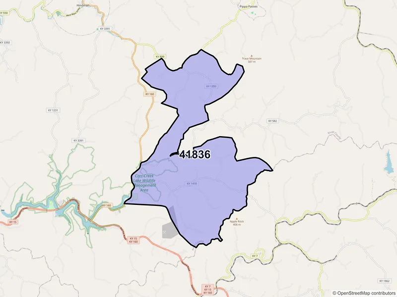 Map of ZIP Code 41836 — Mallie, KY