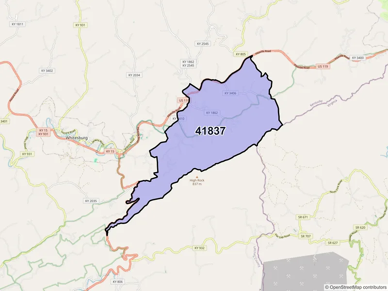 Map of ZIP Code 41837 — Mayking, KY